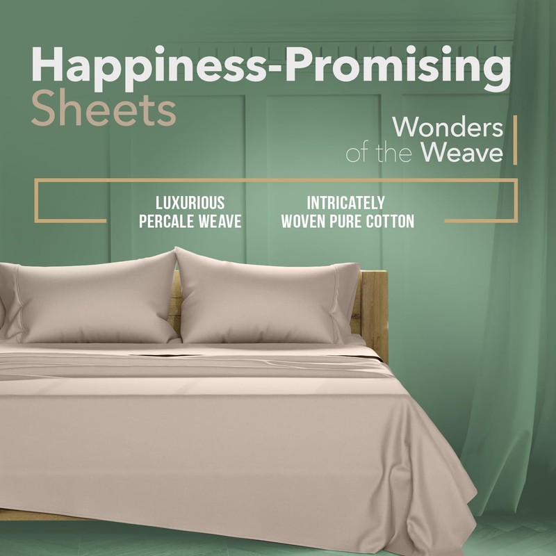 100% Organic Cotton Queen Percale Sheet Set - Taupe Cotton Percale Sheets Queen gallery