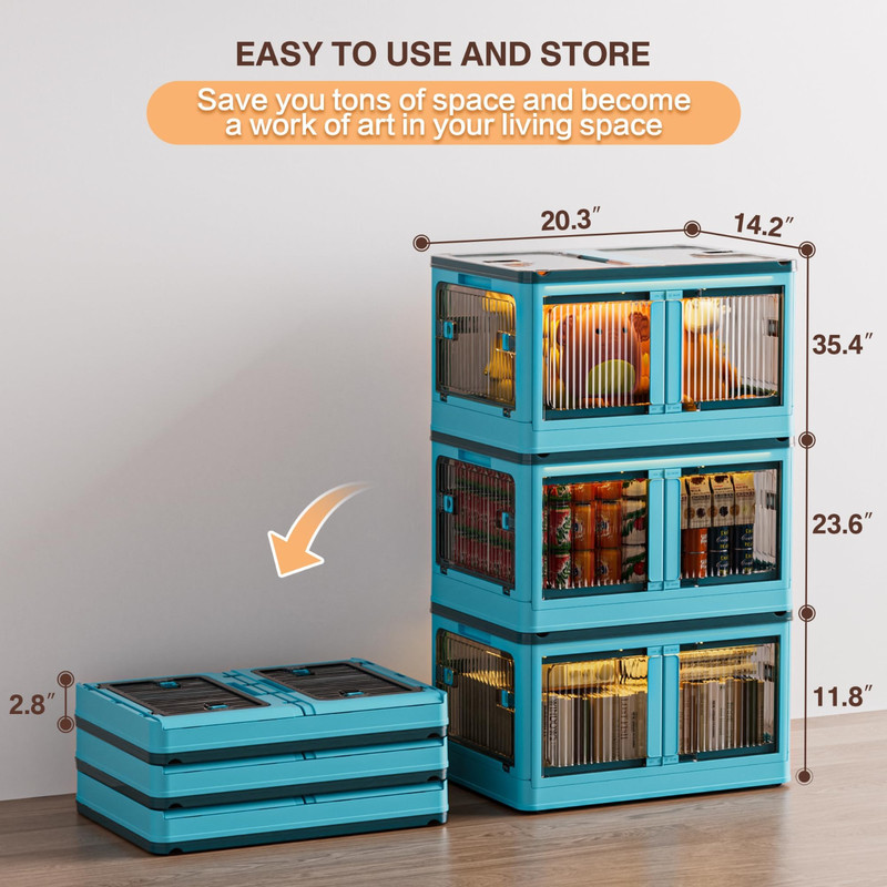 3-Tier Stackable Storage Bins with Lids & Wheels Foldable Closet Organizer Box gallery