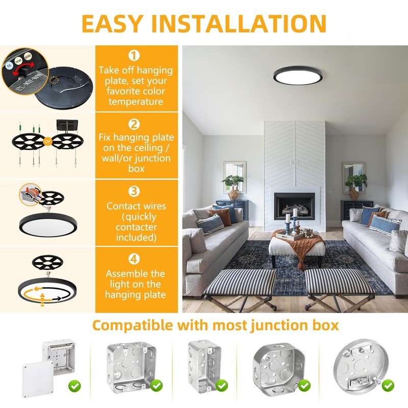 6 Pack 9" LED Flush Mount Ceiling Light - 3 Color Options, Ultra-Slim Design gallery