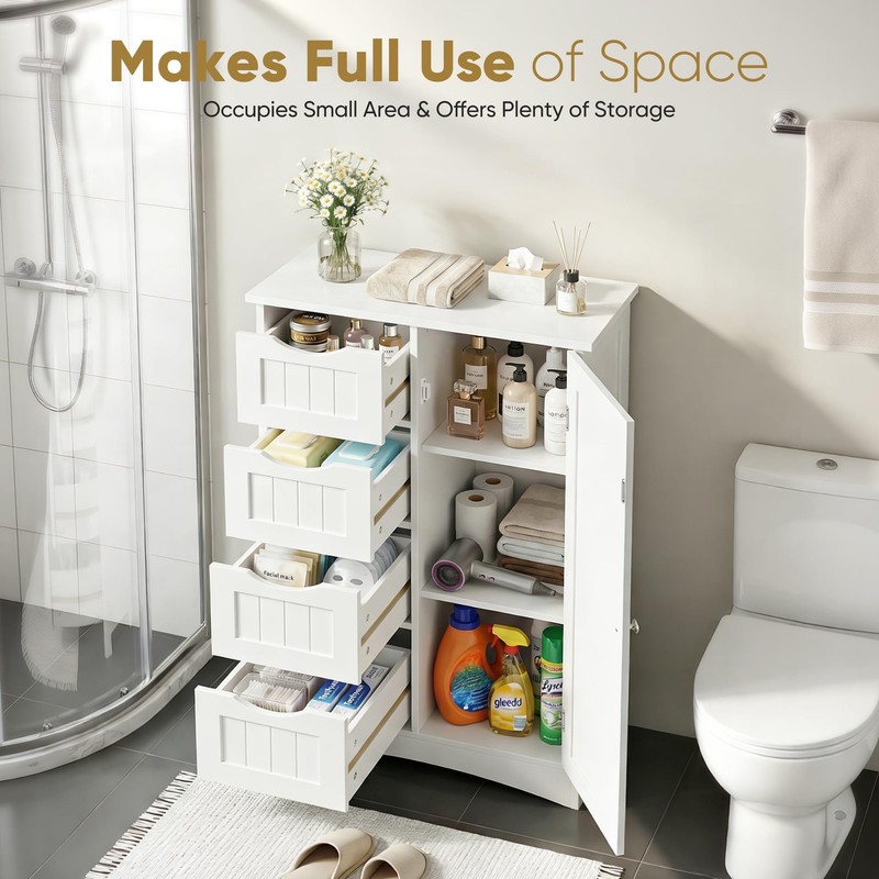 ZENY Bathroom Floor Storage Cabinet, Side 20.6"L x 11. 4"W x32.2"H, White gallery