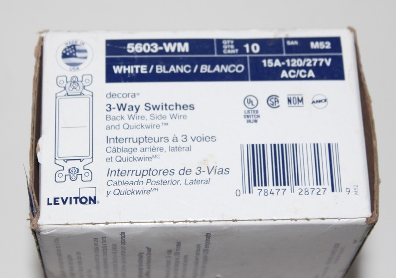 Leviton Decora 15A 3-Way Switch - White 5603-WM NEW 10 IN 1 PACK gallery