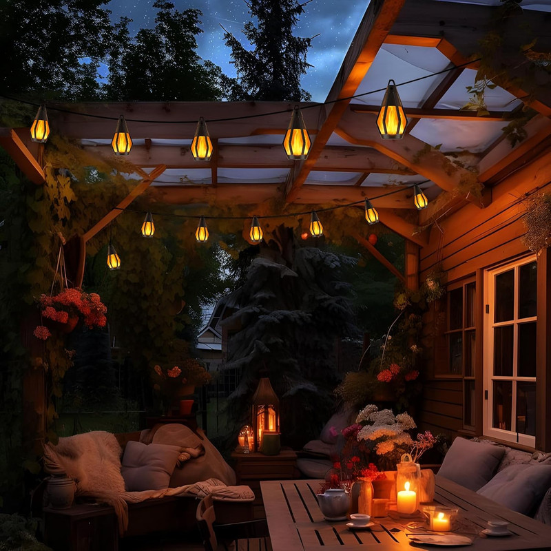 Solar String Lights for Outside, 21Ft Patio Lights with 10 Flickering Flame Ligh gallery