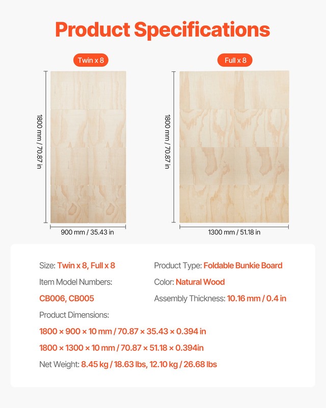 Full Size Bunkie Board 0.4" Foldable Bed Board Slats with Connection 8 Pcs gallery