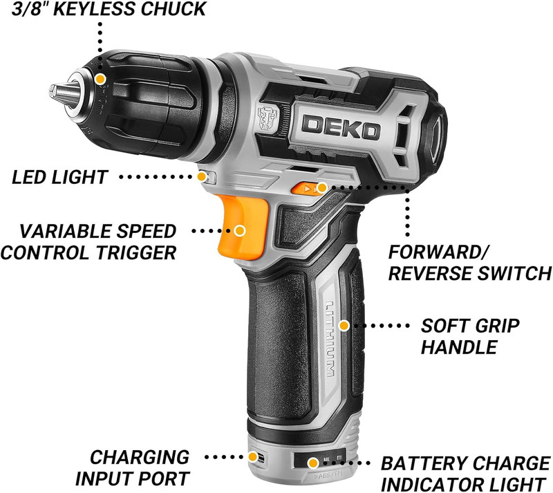 Cordless Drill: DEKO PRO 12V Power Battery Drill Set with Small Electric Drills gallery