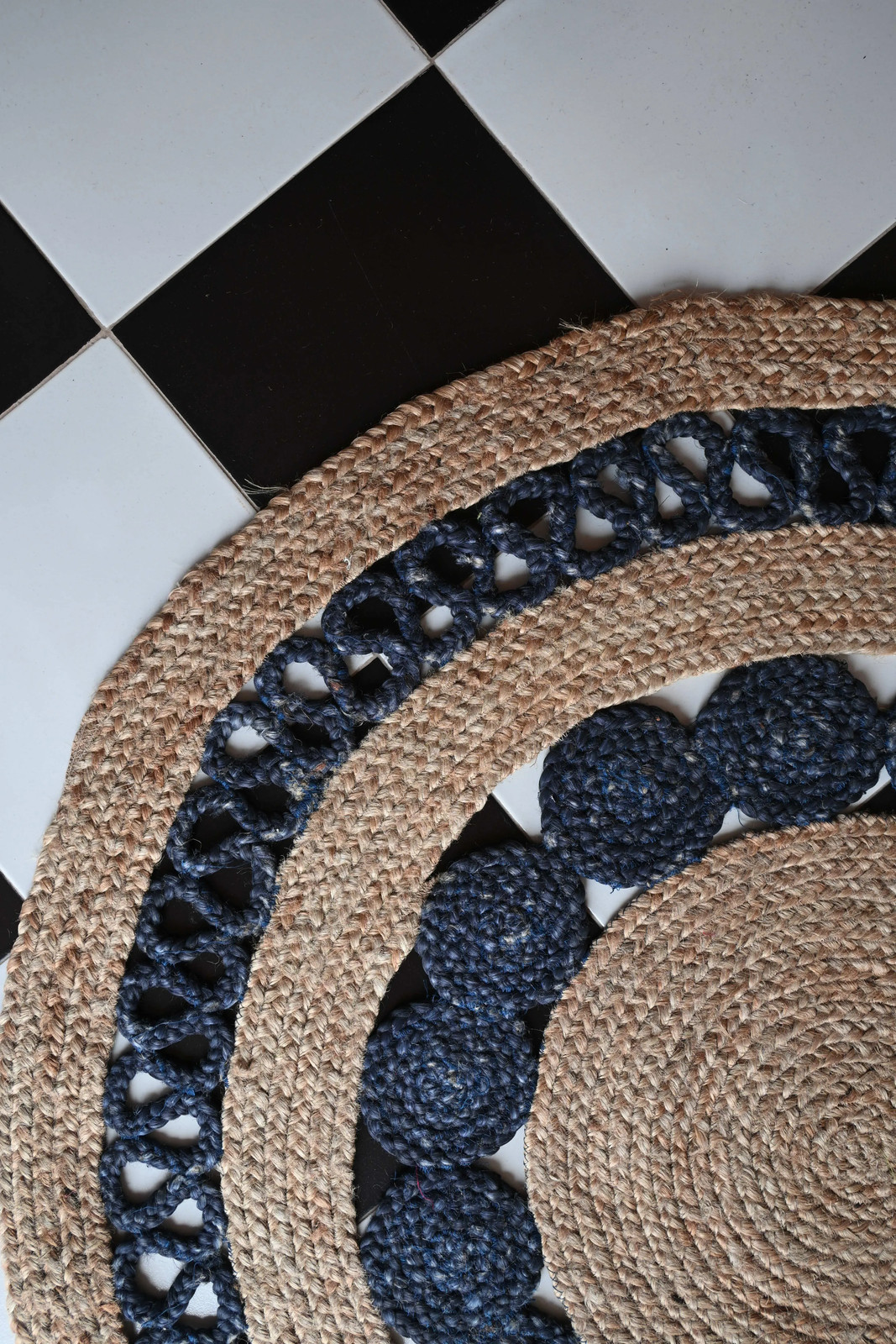 Rugmoda Jute Rug Blue & Natural Braided Round 4x4 ft Living Room Bedroom Area Ru gallery