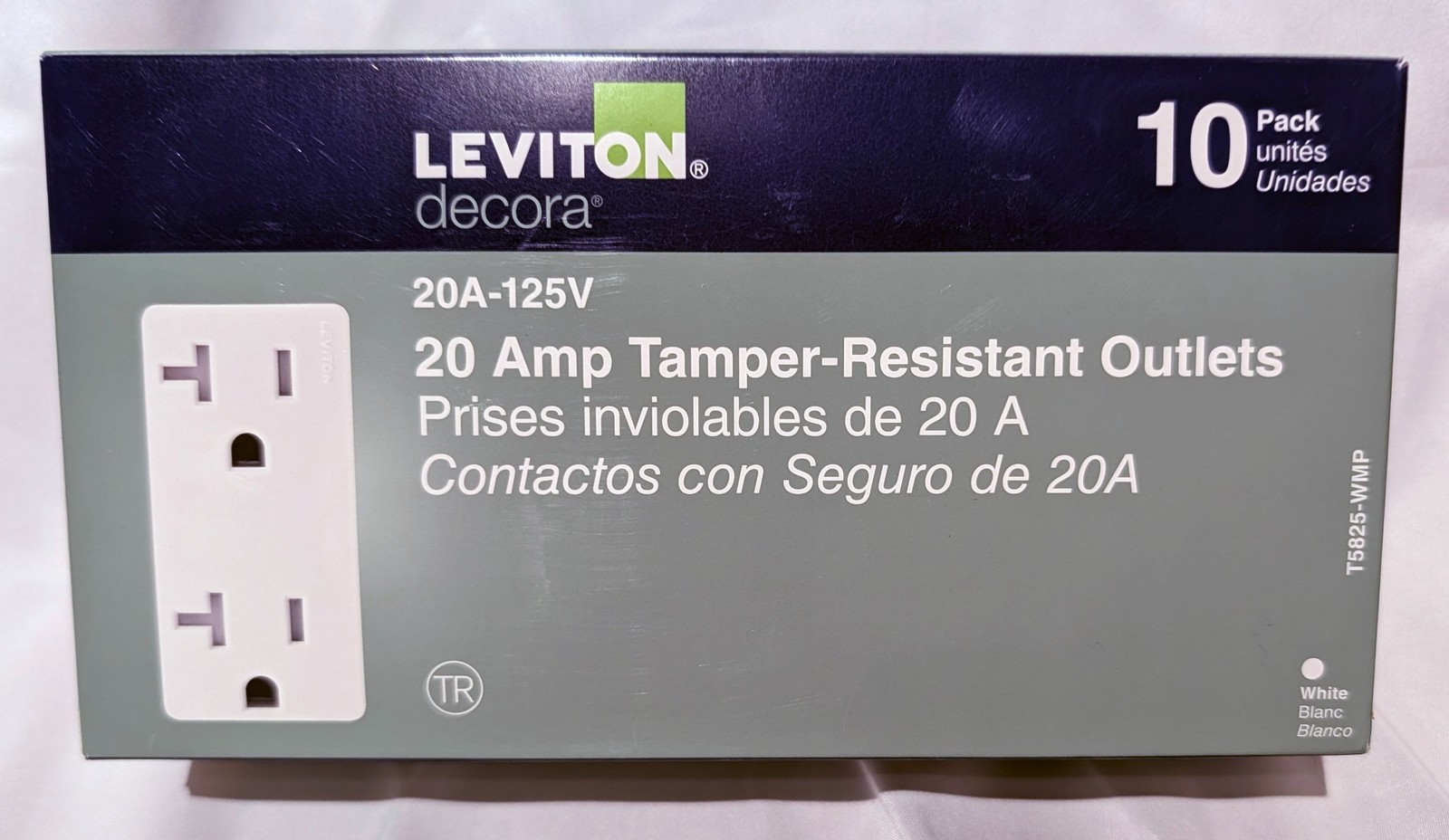 Leviton Decora 20A 125V Tamper Resistant Outlets T5825-WMP White (10-Pack) - NEW gallery