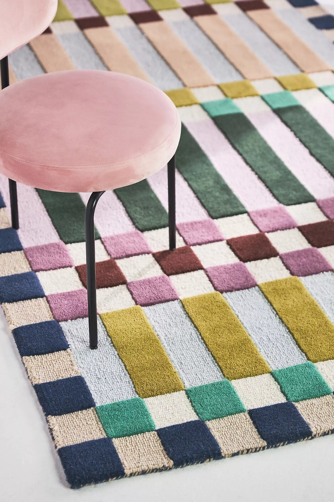 Hoxton Hand-Tufted Wool Rug Modern Geometric Design Checkered Pattern gallery