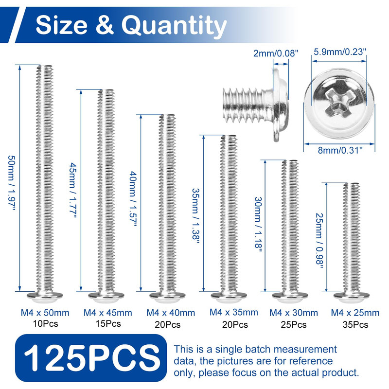 125Pcs Cabinet Pulls Knobs Screws, M4 Machine Screws Assortment Kit, M4X25/30/35 gallery