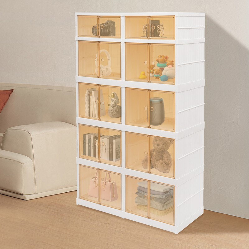 5 Tier Plastic Storage Containers with Doors & Wheels Foldable Organization gallery