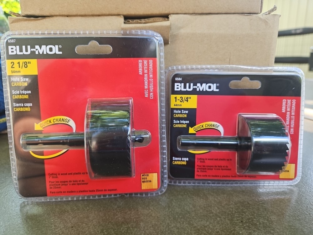 2-Blu-Mol- Quick Change Wood/Plastic Carbon Arbored Hole Saw-2 1/8" & 1-3/4"