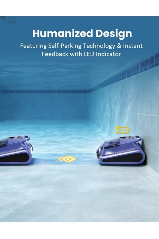 Cordless Pool Robot with LED Display, Self-Parking, 180 Min Working Time，3 Modes gallery