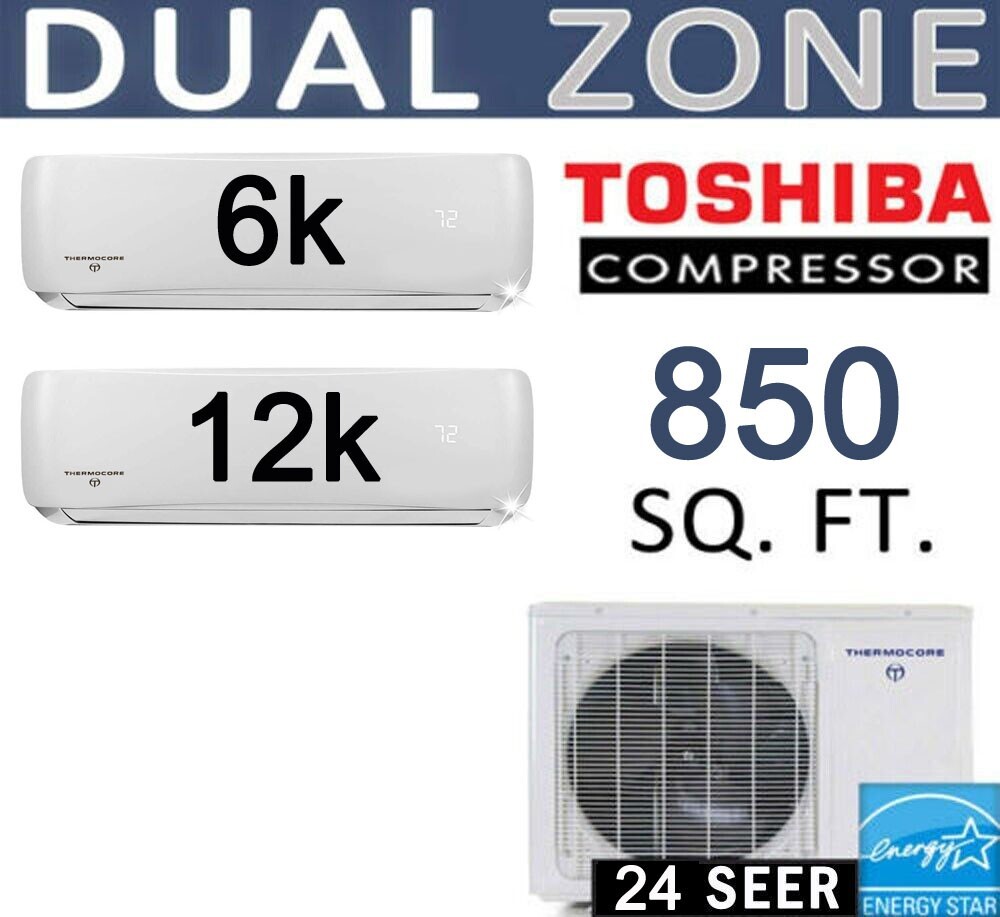 18,000 BTU Dual Zone Ductless Mini Split Air Conditioner Heat Pump, 6000 +12000 gallery
