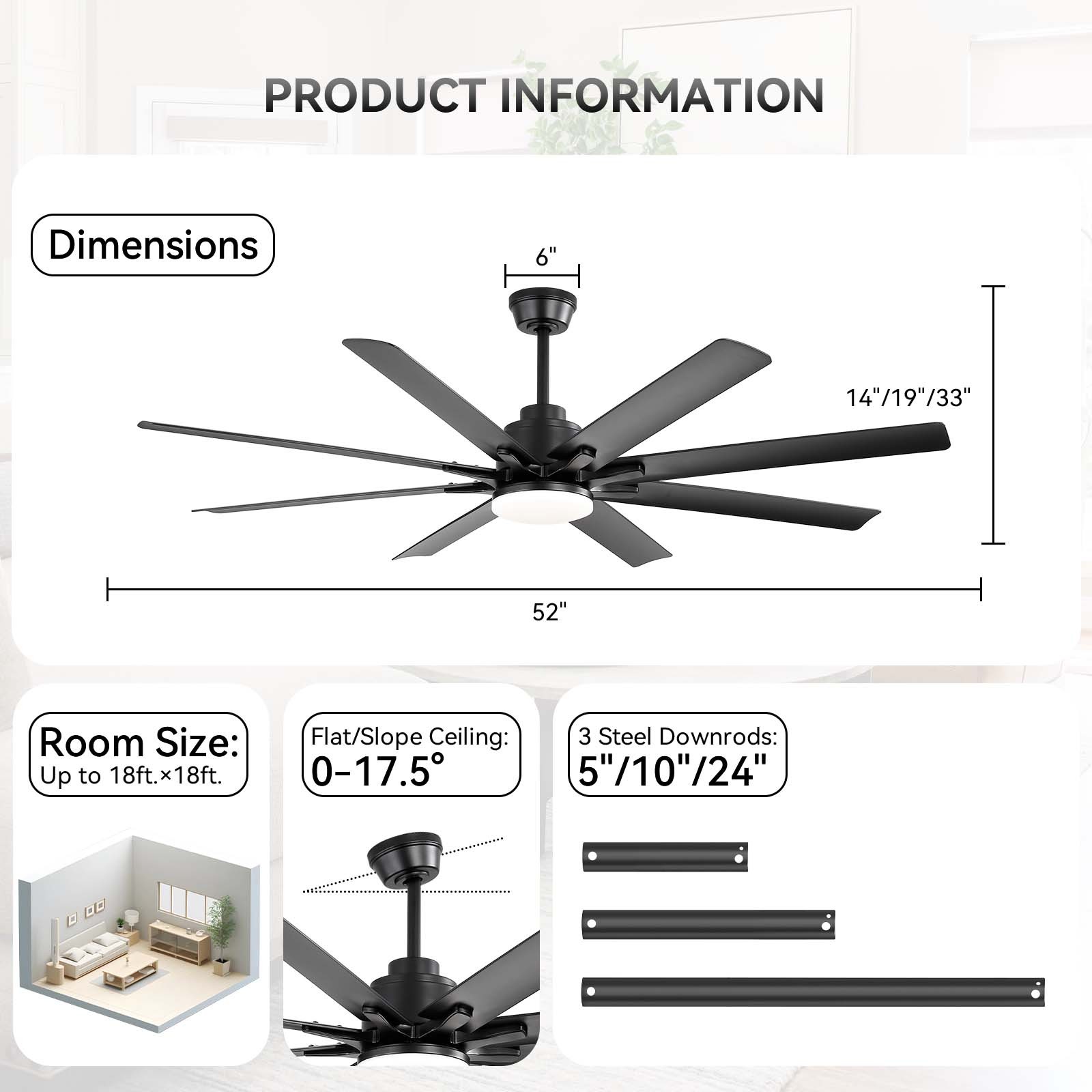66/72/84'' Industrial Ceiling Fans with Light and Remote & App Control Farmhouse gallery