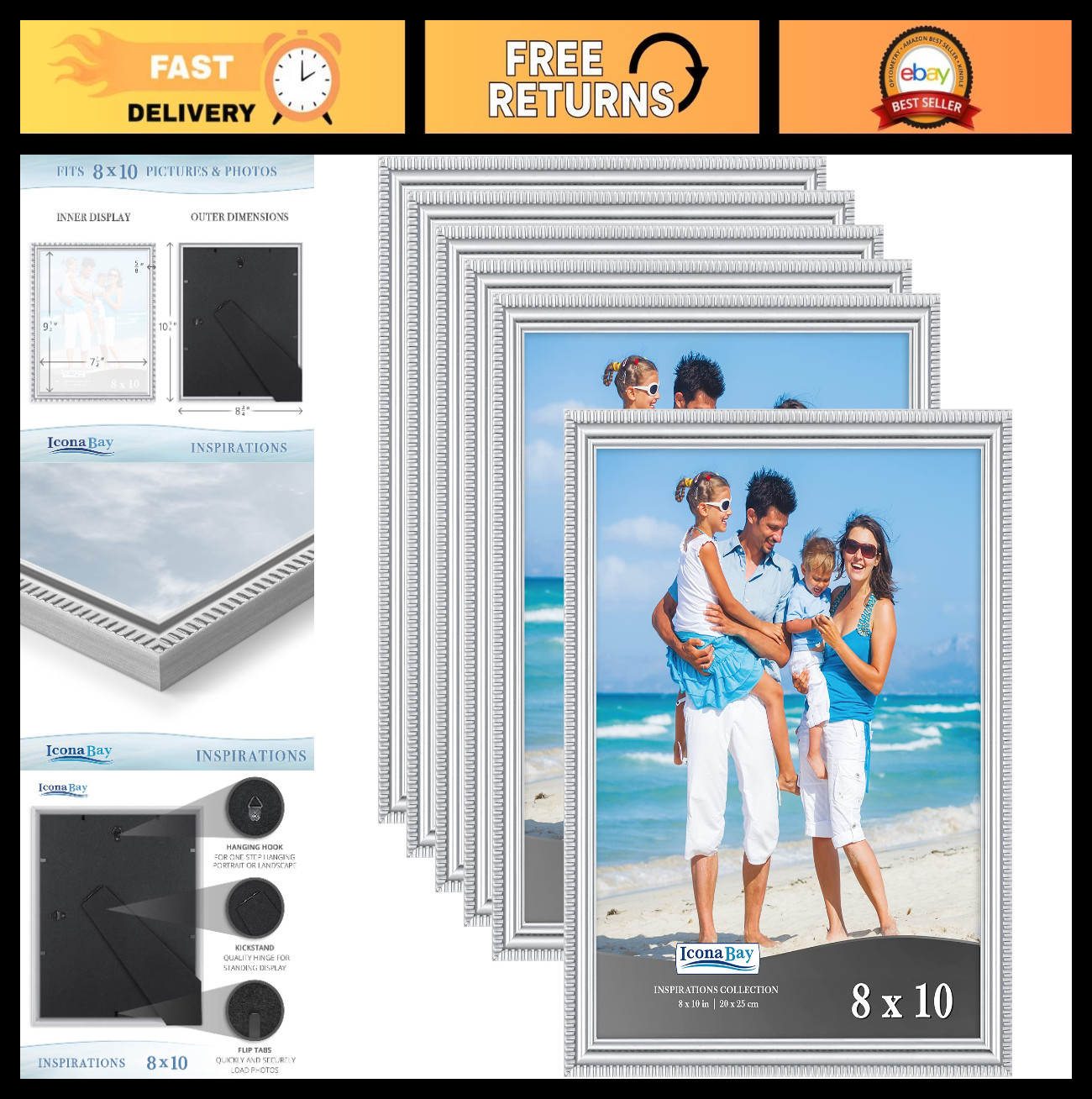 8x10 Silver Picture Frames - 6 Pack, Stylish Molding, Wall Mount/Tabletop Decor gallery