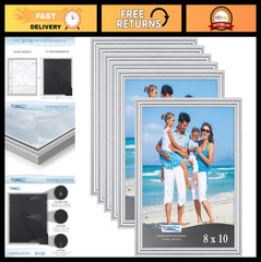 8×10 Silver Picture Frames – 6 Pack, Stylish Molding, Wall Mount/Tabletop Decor