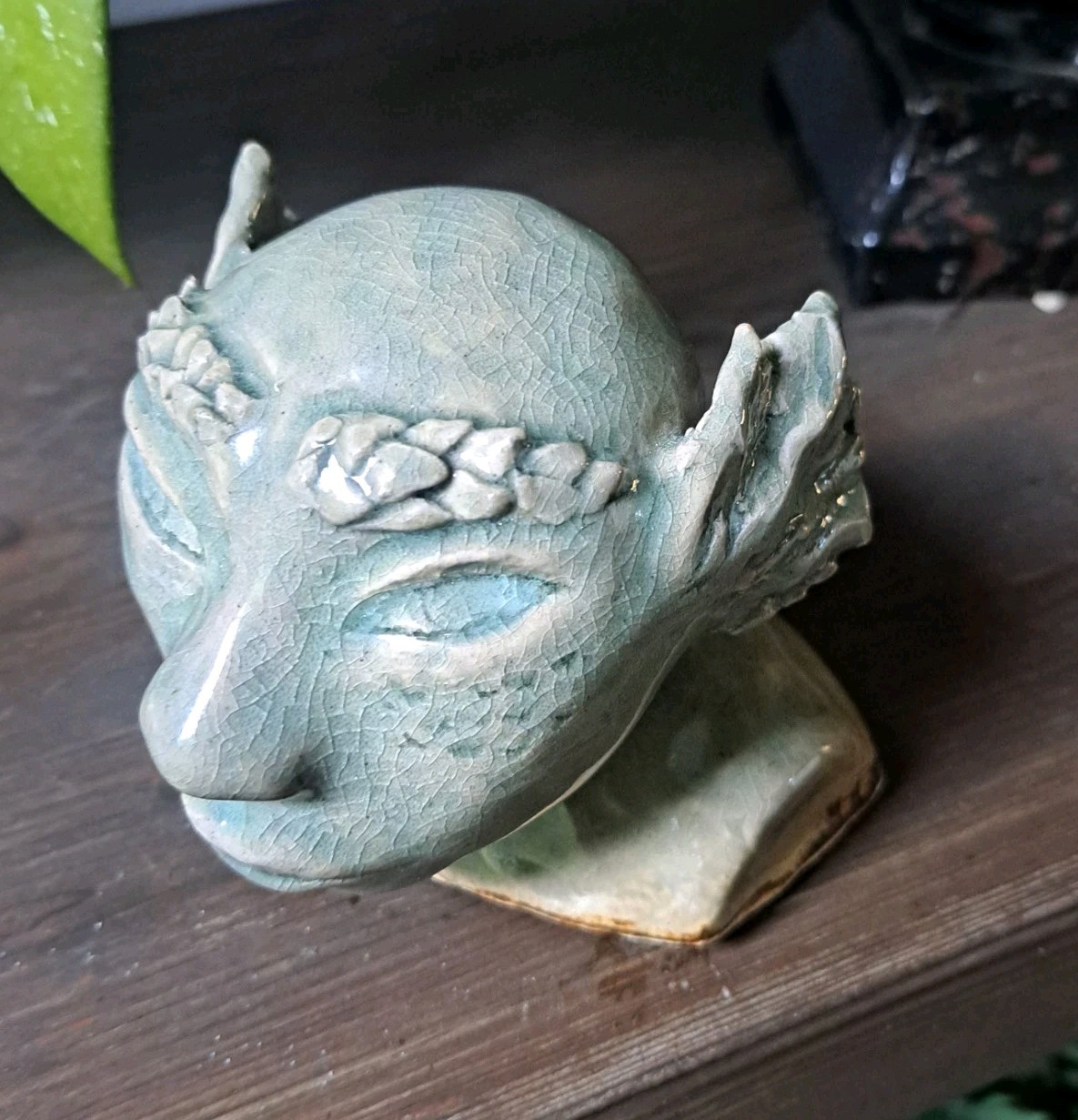 Green Alien Bust Studio Pottery Handmade Clay Figurine Statue Sculpture 4"x4" gallery