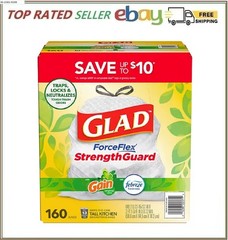 Glad ForceFlex 13-Gallon Kitchen Trash Bags, Gain Original Scent + Febreze, 160