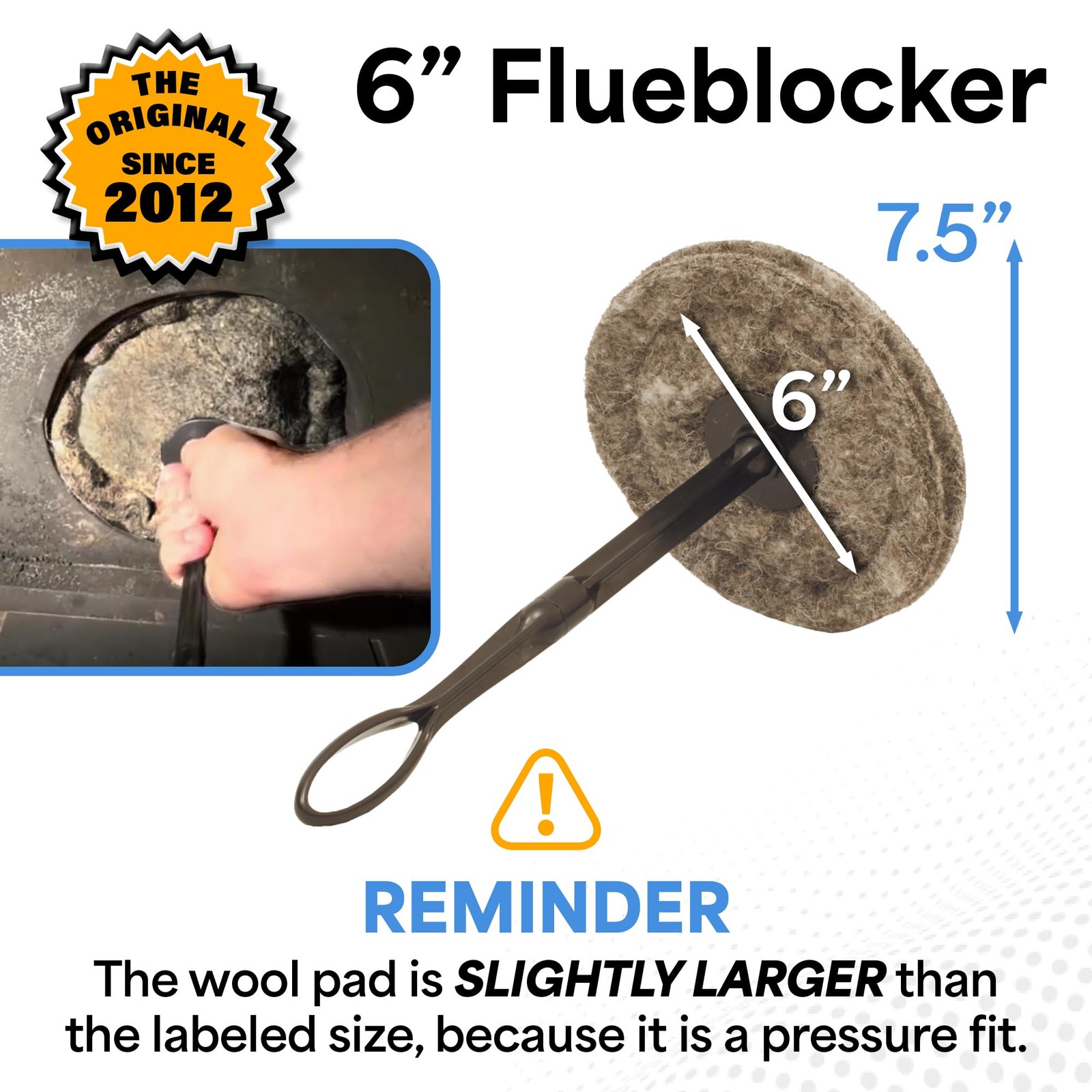 5"– 6" Round Chimney Flue Plug – Wool Draft Stopper for Fireplace and Wood St... gallery