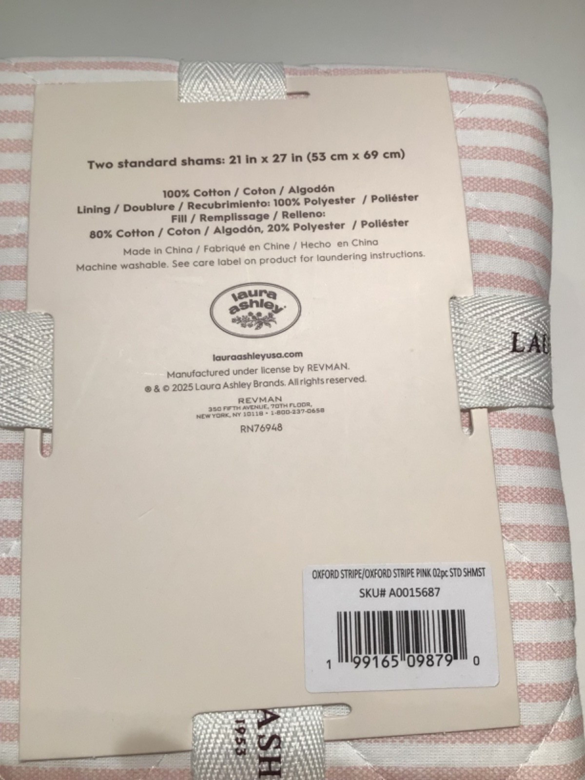 LAURA ASHLEY Standard Pillow Sham 2 PC Set Pink White Stripe Ruffled Cotton NEW gallery