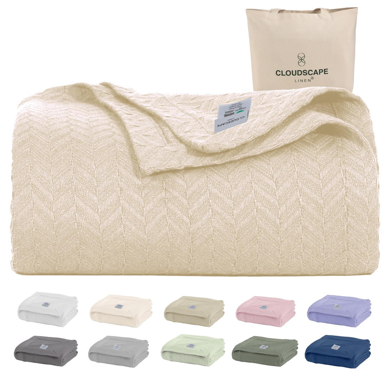Cloudscape Linen Cloudscape 100 Cotton King Size Blanket - Herringbone Weave -