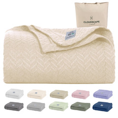 Cloudscape Linen Cloudscape 100 Cotton King Size Blanket – Herringbone Weave –