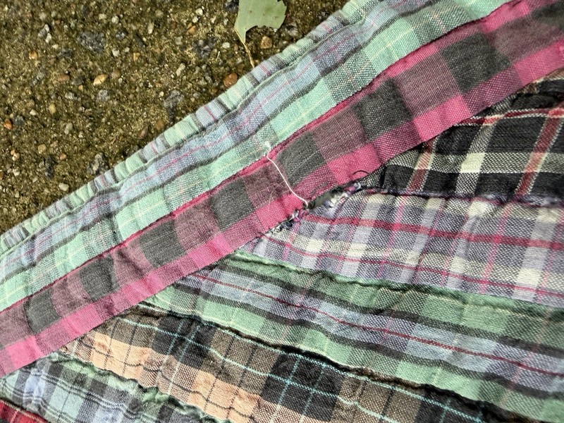 VINTAGE IMPRESSIONS PATCHWORK MADRAS PLAID GREEN BLUE FULL QUILT 80x89 Hand Sewn gallery