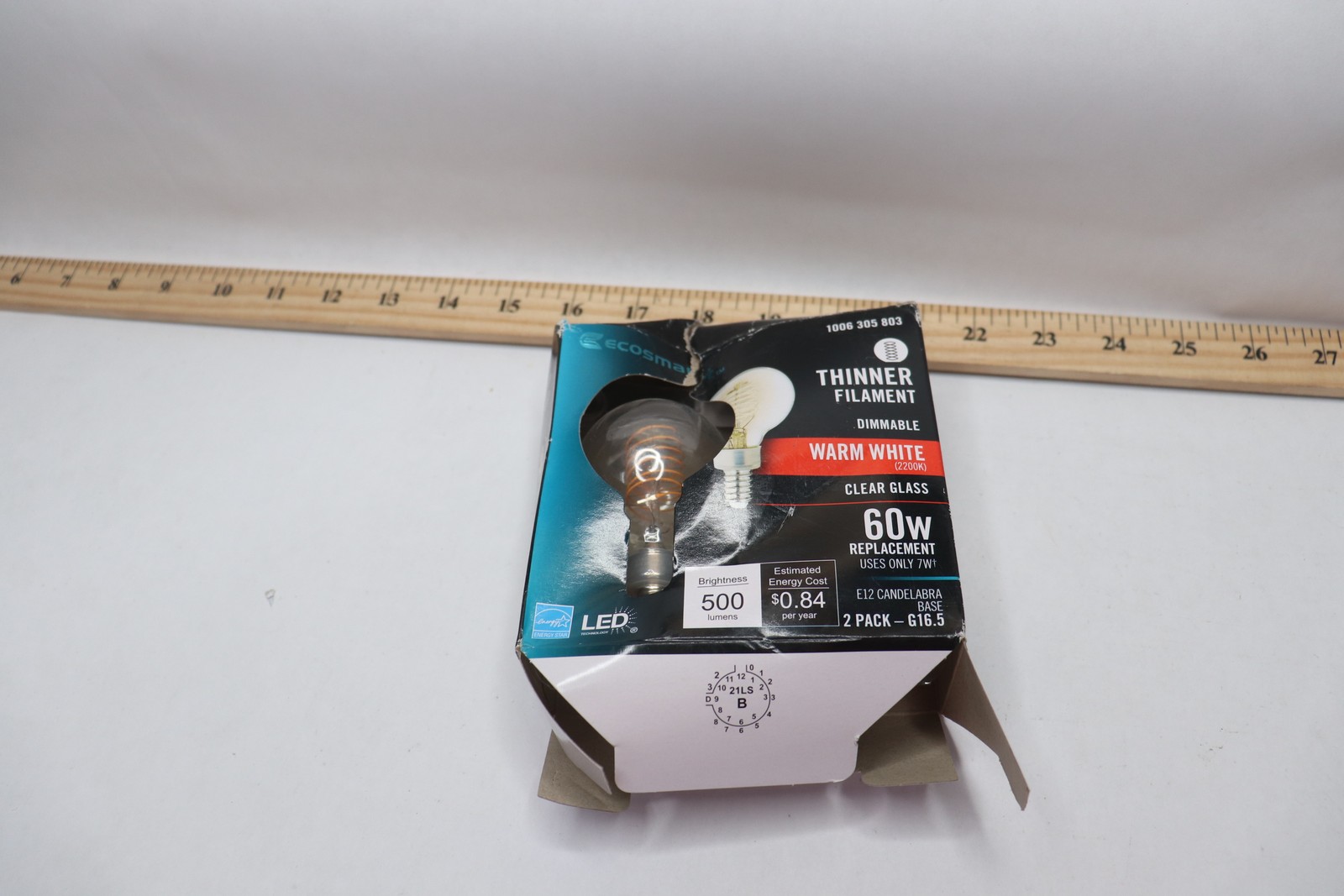 (2-Pk) EcoSmart G16.5 Fine Bendy LED Vintage Edison Light Bulb 60W Warm White gallery