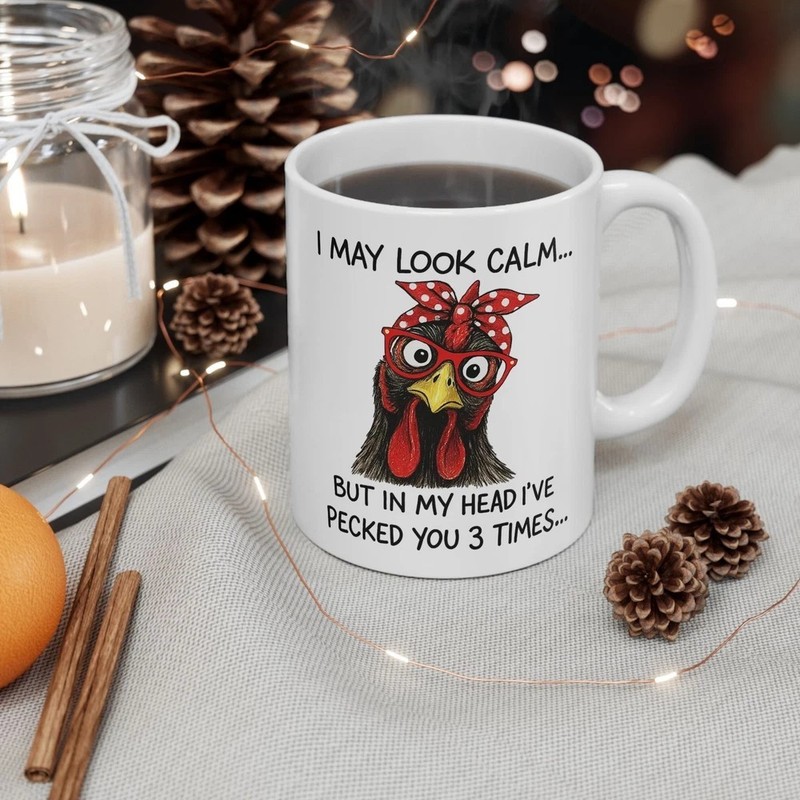 Funny Chicken Mug 11oz –I May Look Calm Quote Coffee Cup Farm Animal Gift gallery
