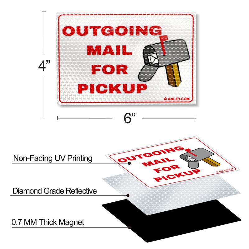 Anley Reflective Outgoing Mail for Pickup Magnet Sign 4x6 In (3 Pack) gallery