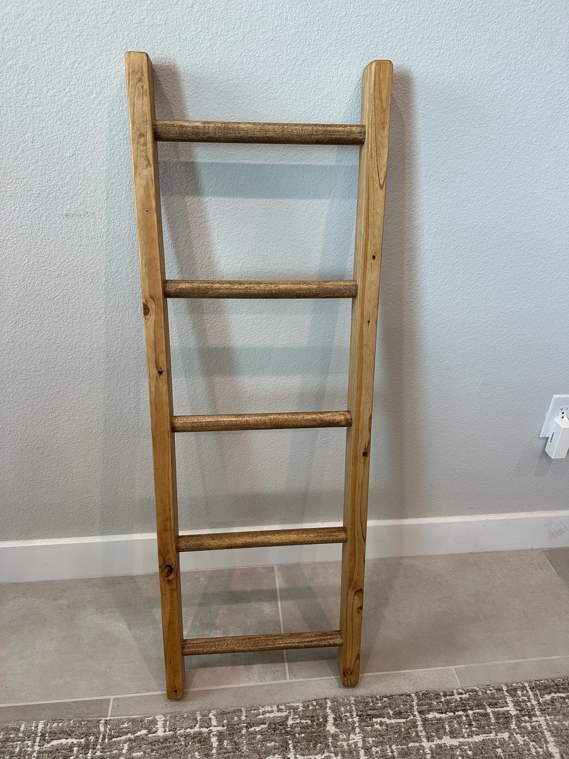 Farmhouse Kitchen Island Pot Rack Ladder - Walnut Stained Wooden Rack gallery
