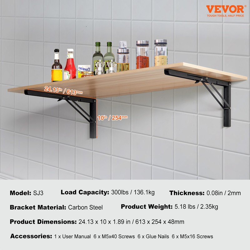 VEVOR Foldable Shelf Bracket 24”L 2 Pcs Heavy Duty Floating Shelf Brackets gallery