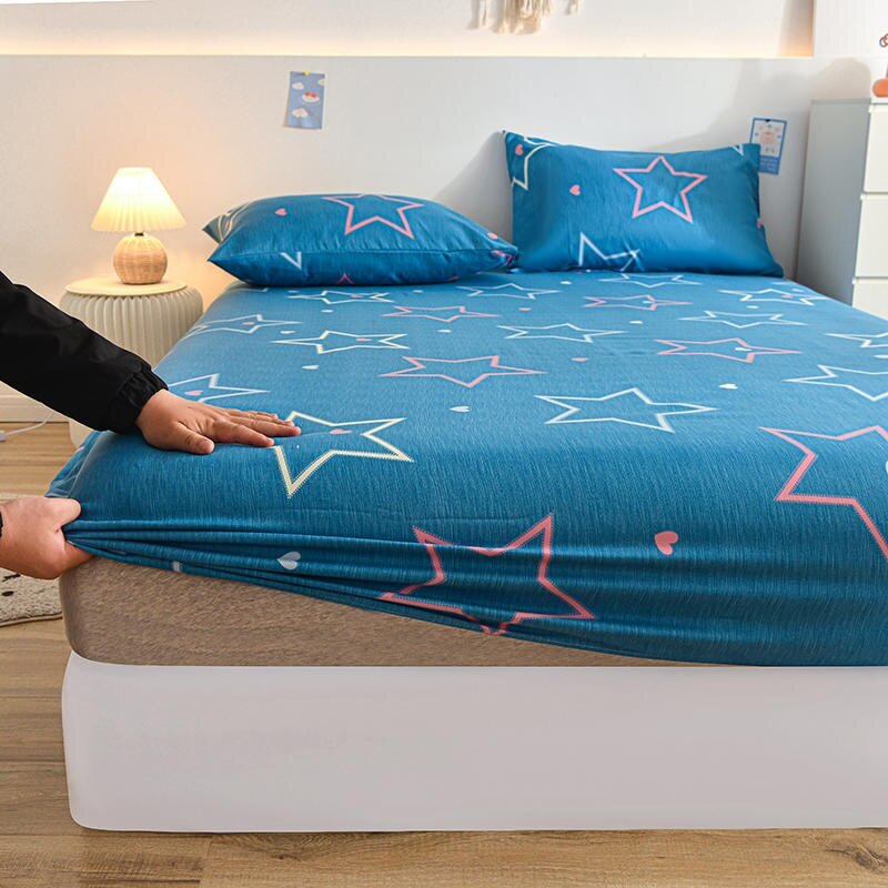 Bed Sheets for Bed Blue Stars Printed Fitted Sheets Thick Fabric Mattress Cover gallery