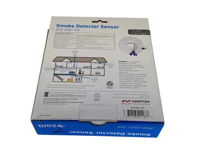 2GIG Smoke Detector Sensor Transmitter 2GIG-SDS1-345 Smoke Ring (New) gallery