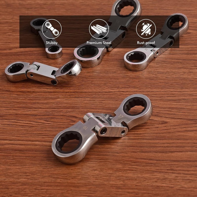 Stubby Wrenches Set, Flex Head Ratcheting Wrench Set Double Box End Ratchet Wren gallery