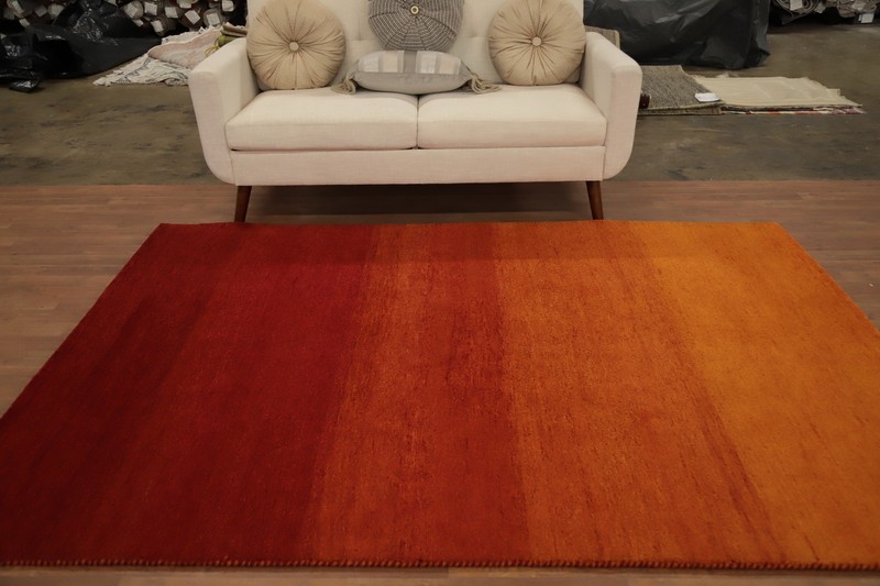 Transform Space with a Vibrant Sunset Gradient Rust Color Hand-made Wool Rug 6x8 gallery