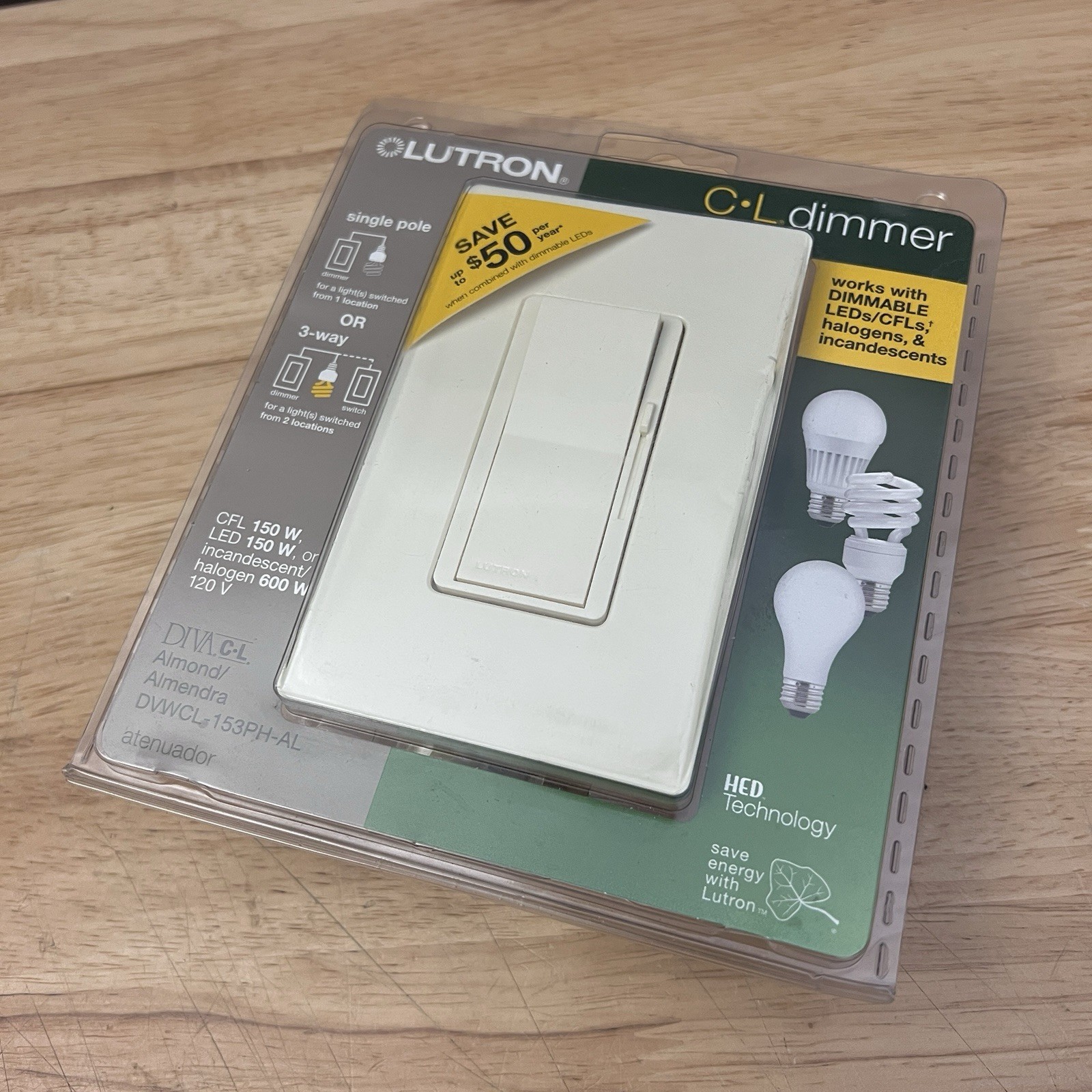 Lutron - Diva Dimmer C-L LED Light Switch 153PH-AL gallery