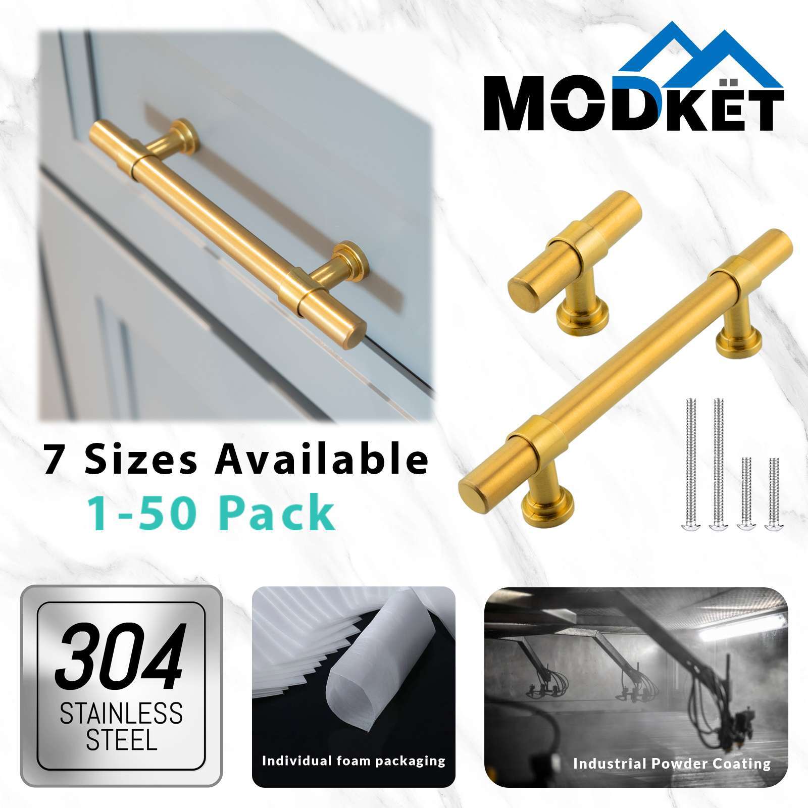 Brushed Gold Modern Cabinet Handles Pulls Knobs Kitchen Hardware Drawer Pull gallery
