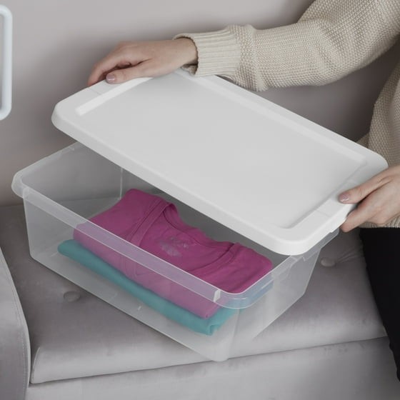 (4) 12 Quart Storage Boxes, Clear Plastic Storage Bin with Snap-On Lid, White gallery