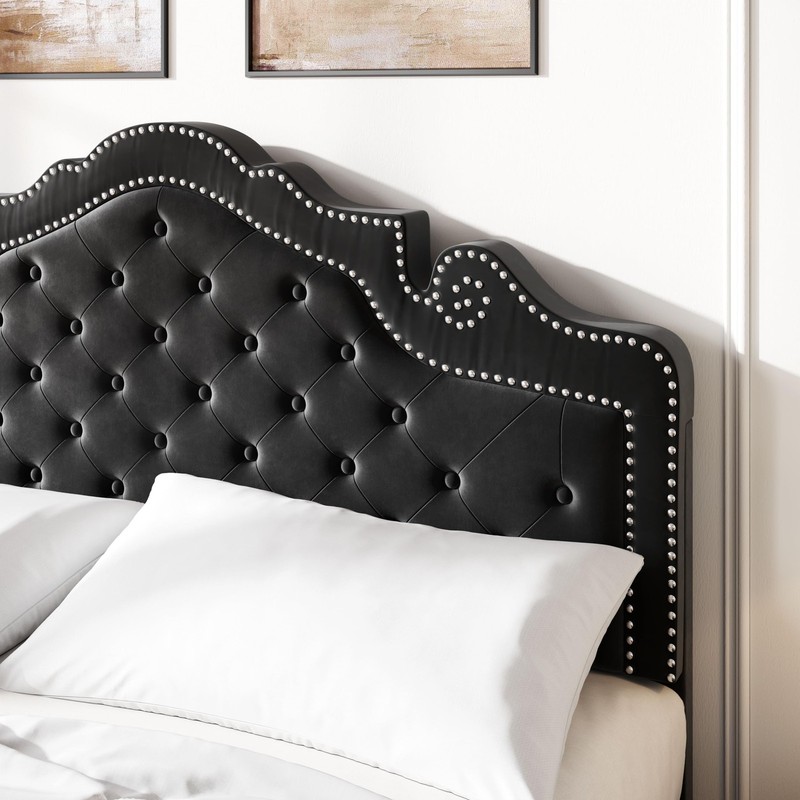 SHA CERLIN Queen Bed Frame with Adjustable Headboard/Velvet Upholstered/Diamond gallery