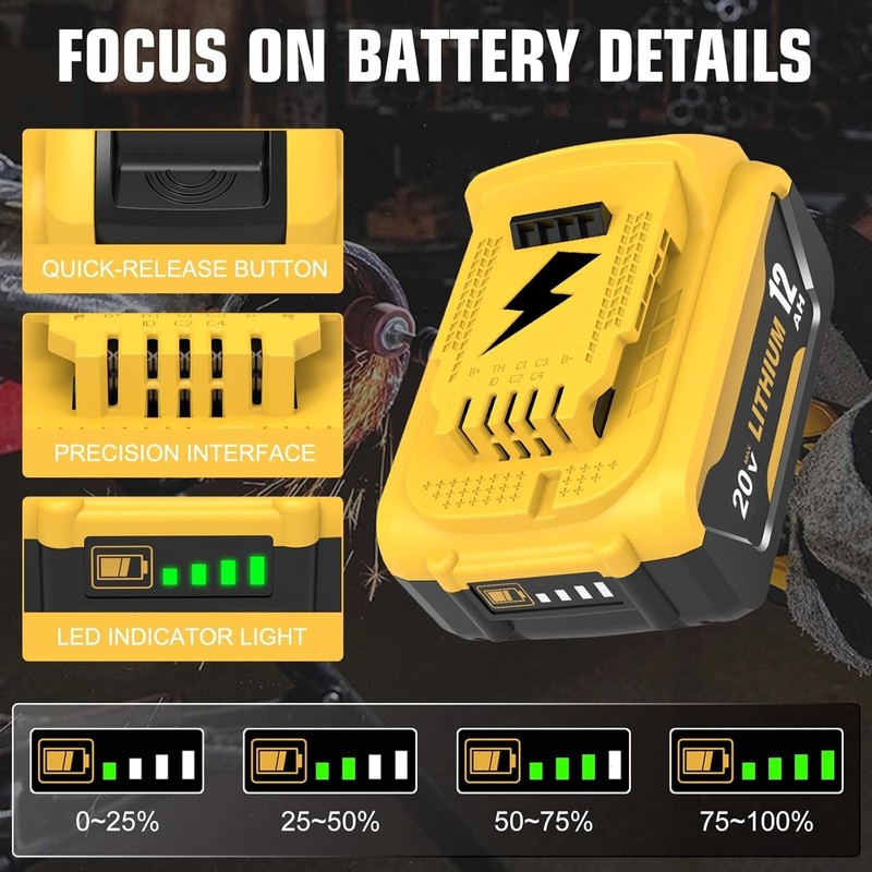 2Pack 12.0AH replace For DeWalt 20V 20 Volt Max Lithium Battery DCB206 DCB205-2 gallery