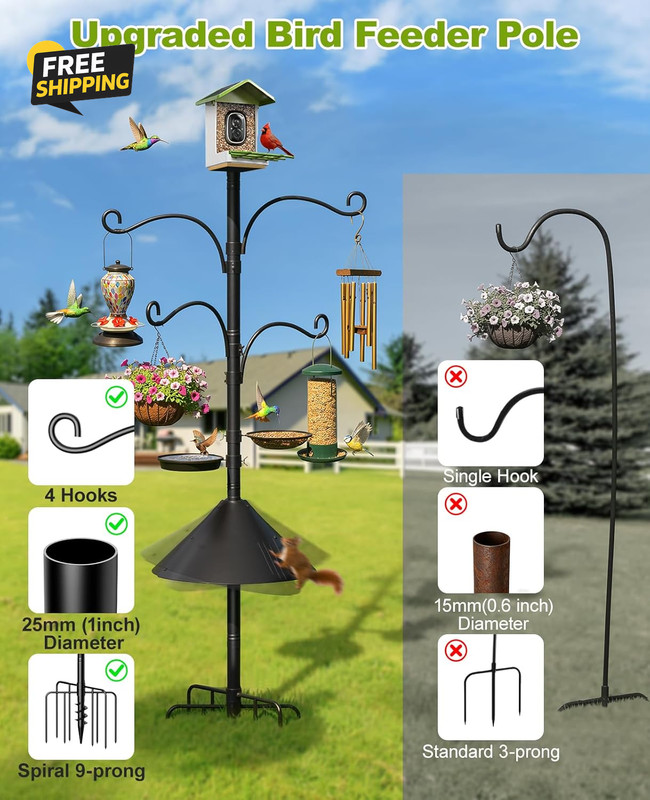 Bird Feeder Pole, 93" Shepherds Hooks Squirrel Proof for Outdoor, Heavy Duty gallery