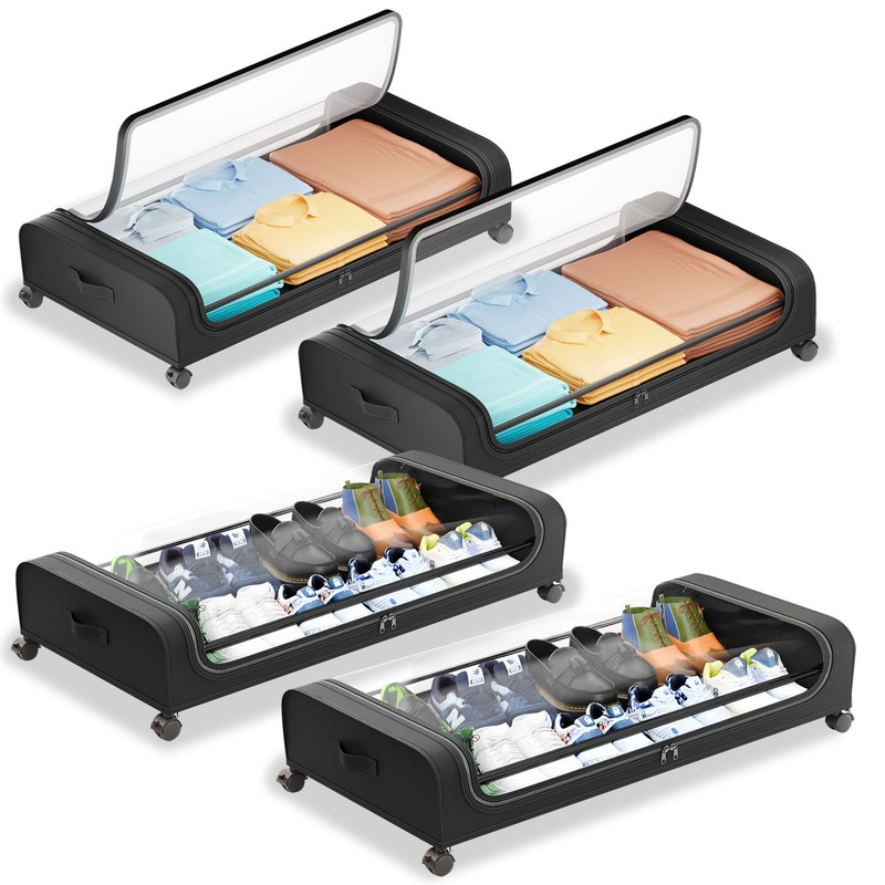 Rolling Under Bed Storage Bags 4 Pack Fabric Underbed Containers with Reinforced gallery