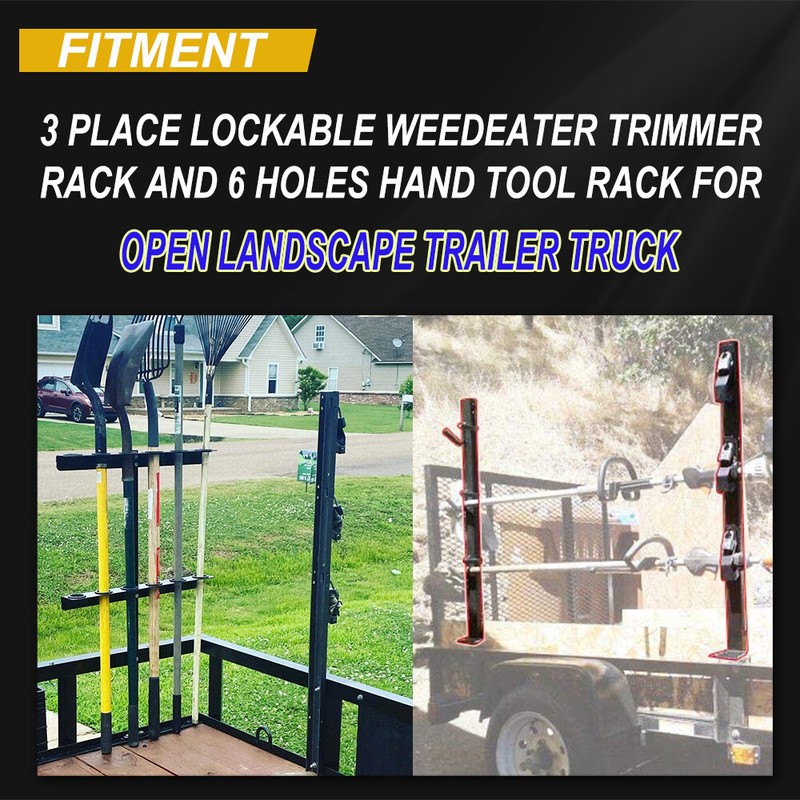 3 Place Lockable Weedeater Trimmer Rack & 6 Holes Tool Rack for Trailer Truck gallery