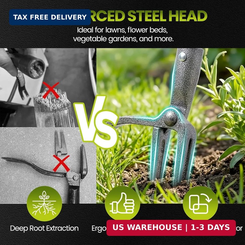 Weed Puller, Stand Up Weed Puller Tool with Steel Long Handle, 4 Claw Steel Head gallery