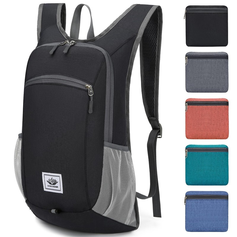 15L Black Lightweight Hiking Backpack Foldable Small Travel Packable Camping