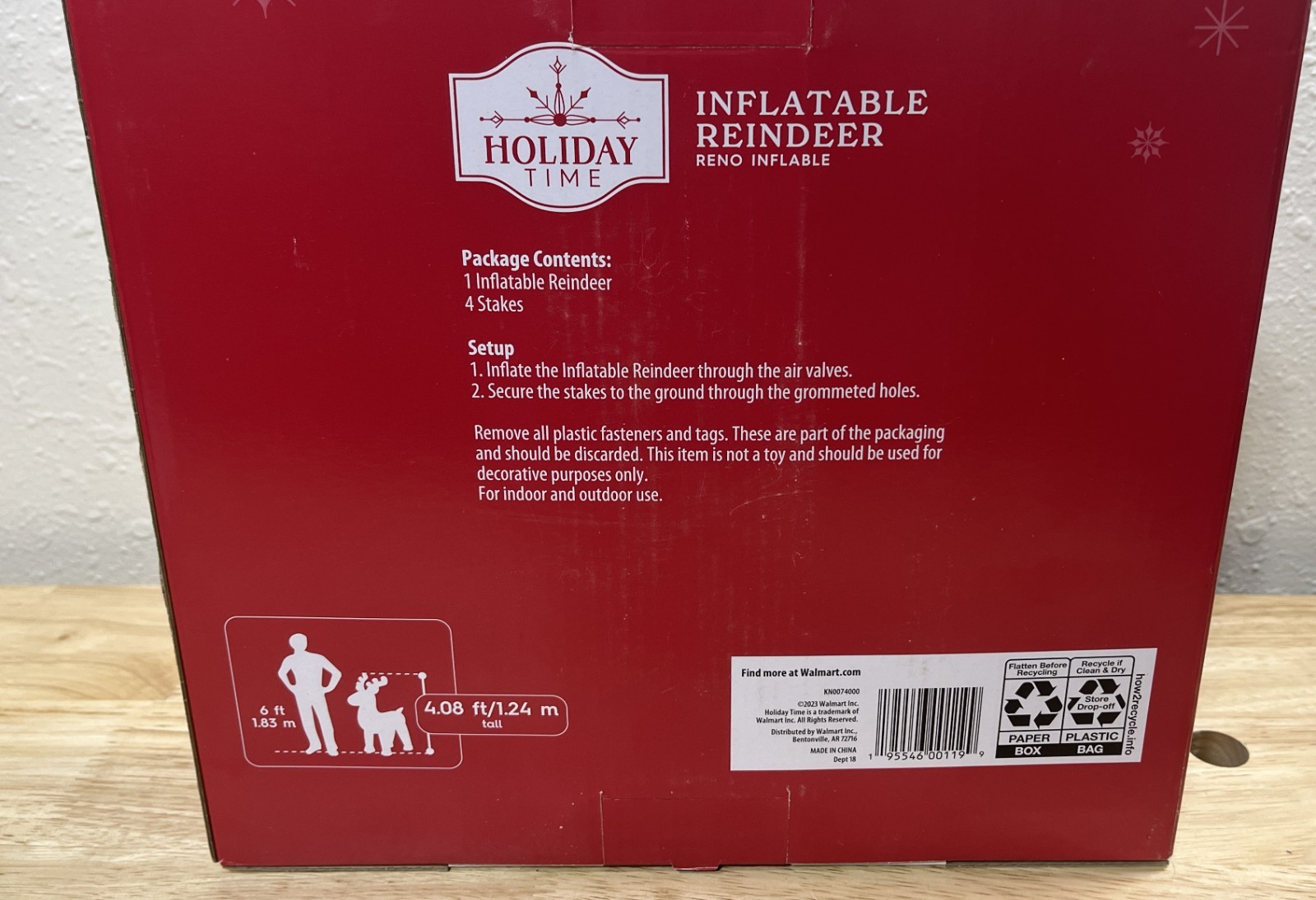 Holiday Time Inflatable Reindeer - 4 Feet Tall - Indoor Outdoor - Christmas -New gallery