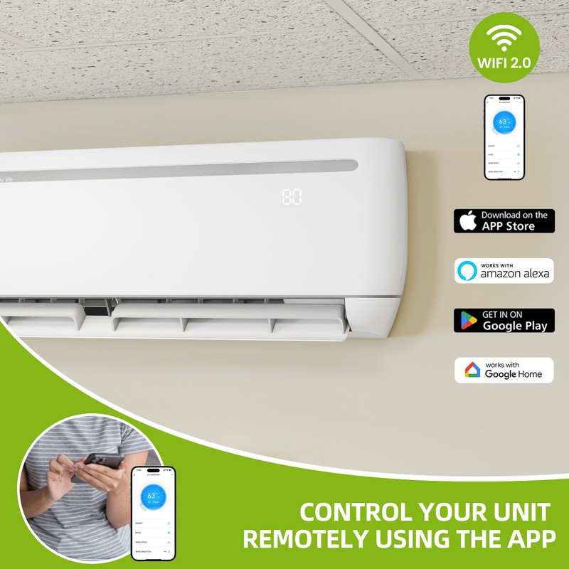 18000 BTU Ductless Mini Split Heat Pump - 19 SEER2, 208-230V Power 18K gallery