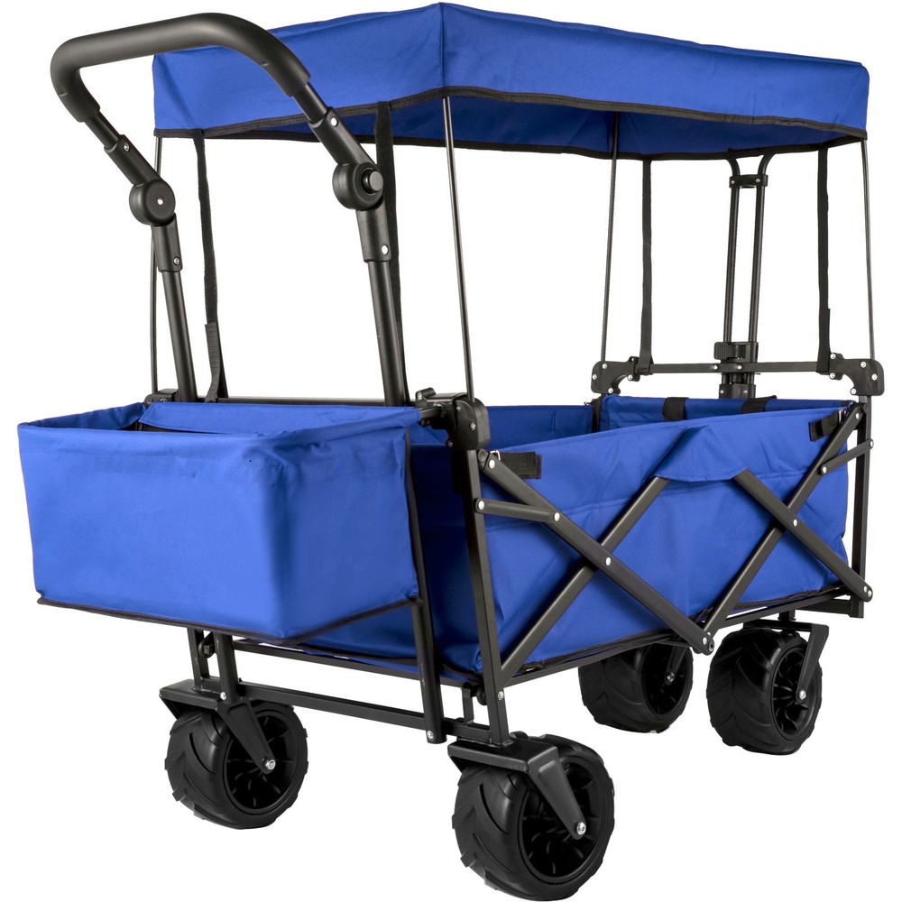 220lb Collapsible Wagon with Removable Canopy for Camping Blue