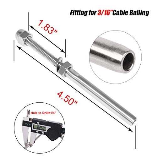 Cable Railing Swage Threaded Stud T316 Stainless Steel 3/16-In 20-Pc Kit gallery