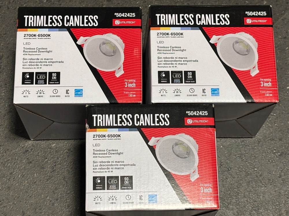 3X UTILITECH LED Trimless Canless Recessed 3" Downlight Dimmable Wet Rated